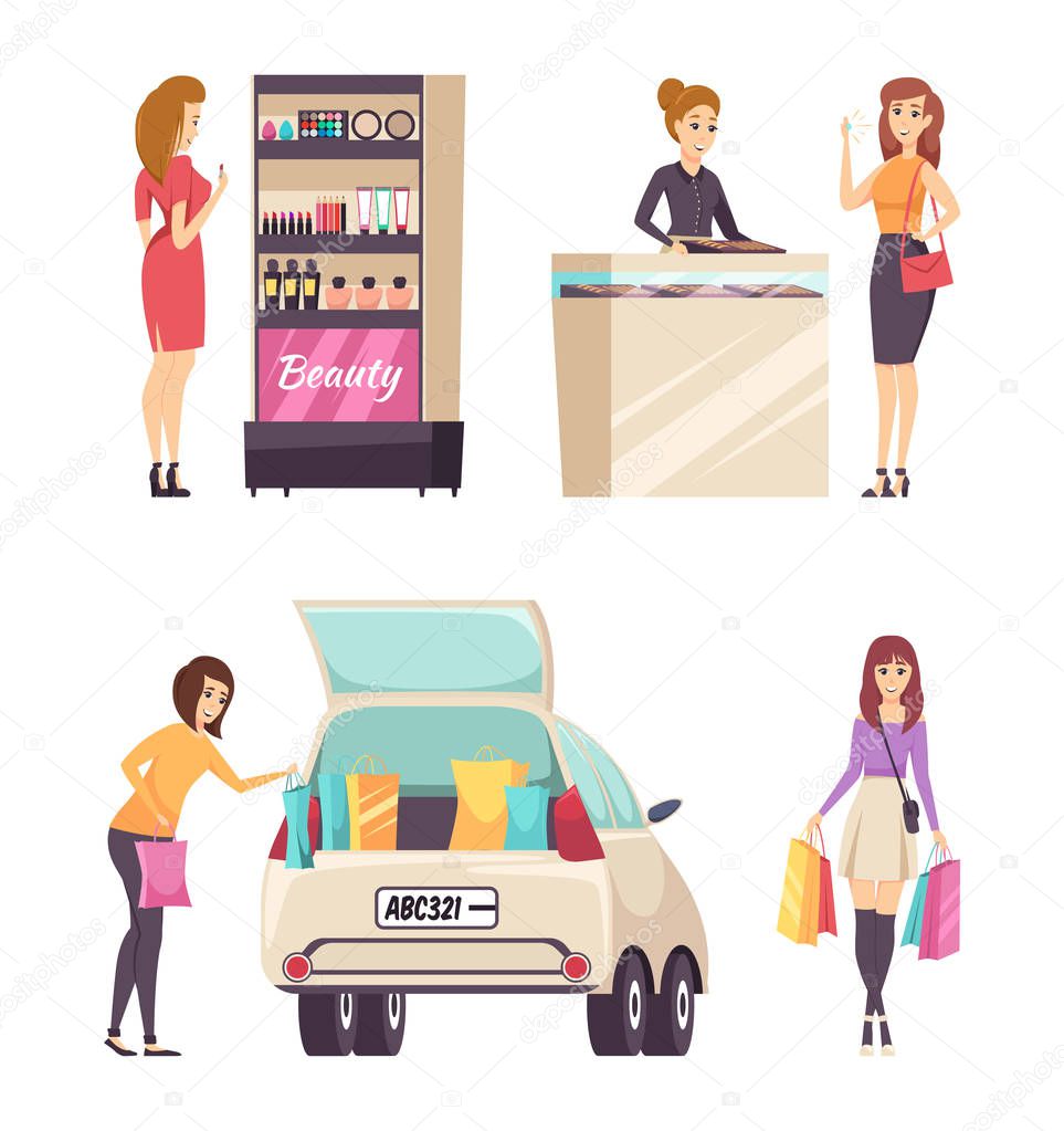 Shopping Beauty Salon Stores Isolated Set Vector