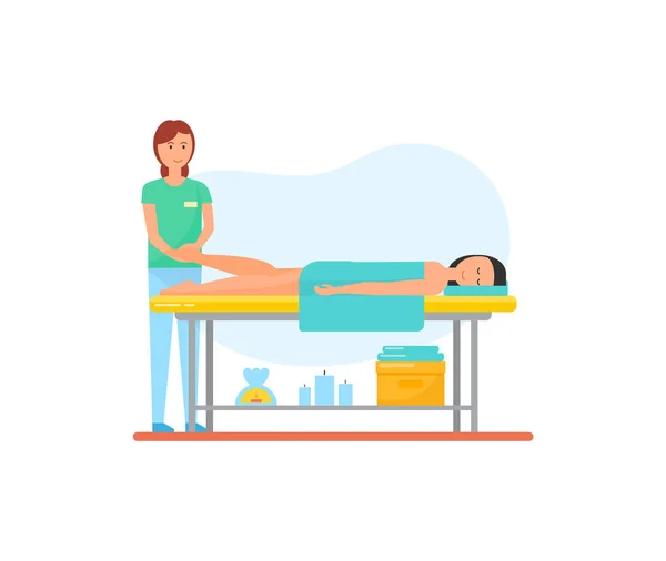 Massage therapie voet behandeling door Masseuse Vector — Stockvector