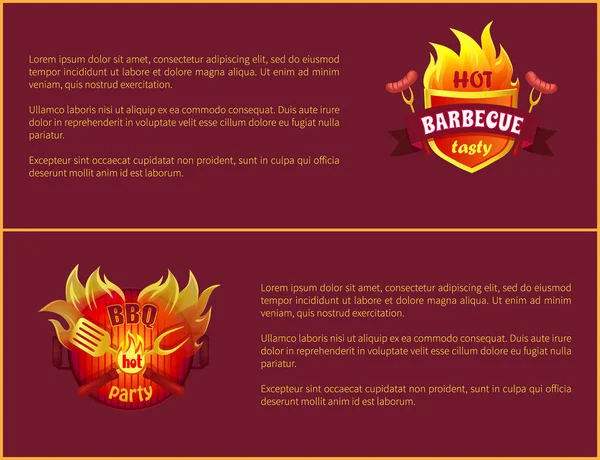 Icone vettoriali a barbecue caldo con badge brucianti — Vettoriale Stock