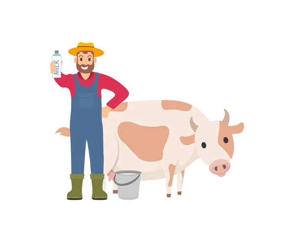 Farmer Holding Pacote de leite Ilustração vetorial —  Vetores de Stock