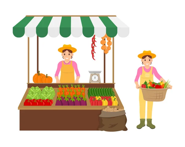 Donna e contadino icone impostare vettoriale illustrazione — Vettoriale Stock