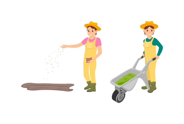 Farmer Agriculture Work Set Vector Illustration — Stock Vector