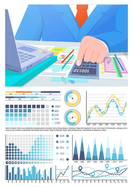 Infographics, berekeningen of Business man in pak — Stockvector