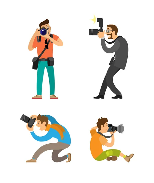 Fotografiando Conjunto de Personas, Fotógrafo Paparazzi — Vector de stock