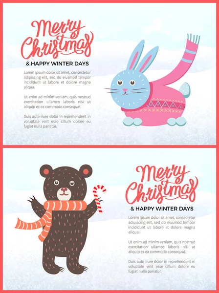 Prettige kerstdagen en gelukkig Nieuwjaar Posters Set — Stockvector