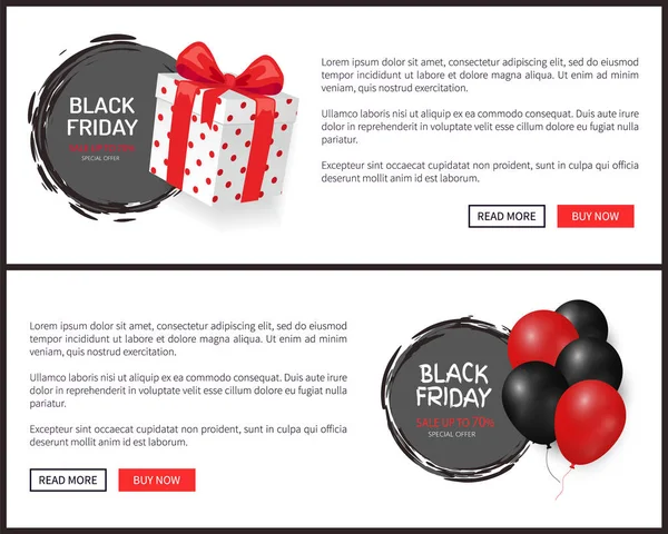 Vente le vendredi noir, boîte cadeau, ballons d'hélium — Image vectorielle
