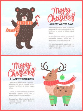 Neşeli Noel tatili afiş ayı ve geyik