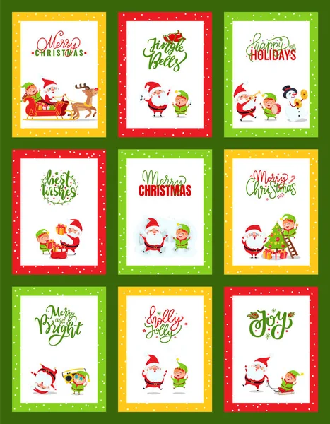 Coleção de cartões de Natal com Cute Santa Cláusula —  Vetores de Stock