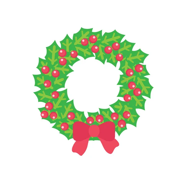 Christmas Wreath with Holly Red Berries and Bow — ストックベクタ
