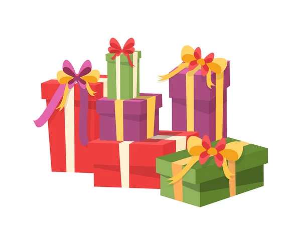 Pila de iconos de caja de regalo aislados, regalos embalados — Vector de stock