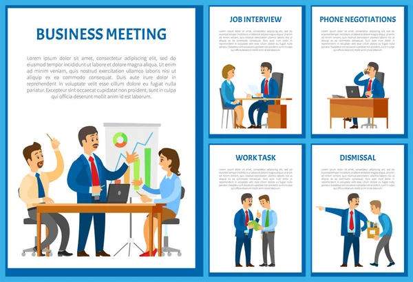 Business Meeting and Dismissal of Workers Set — Stock Vector