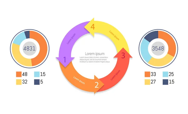 Diagrama de pastel con punteros que muestran los pasos del ciclo — Vector de stock