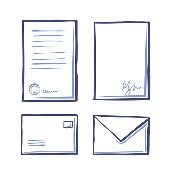 Documentos e envelopes de papel de escritório Set Vector — Vetor de Stock
