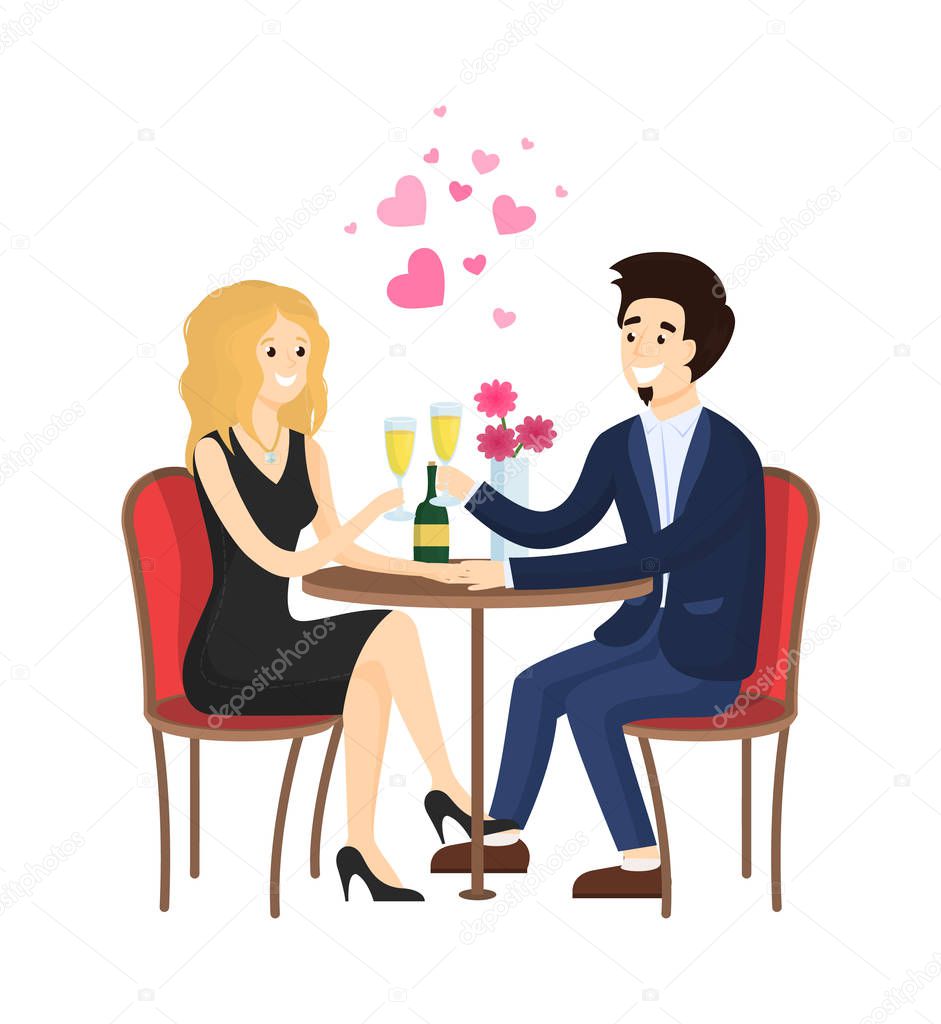 Dating Couple in Evening Gowns Sitting at Table