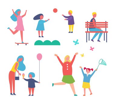 Çocuklar oyun oynarken vektör çizim ayarla