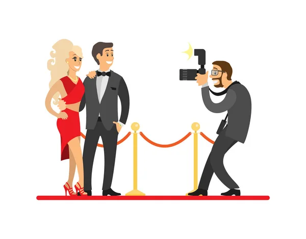 Paparazzi tomando tiro de celebridades no tapete vermelho — Vetor de Stock