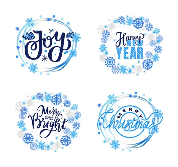 Merry and Bright, Christmas Joy, Happy New Year — Stock Vector