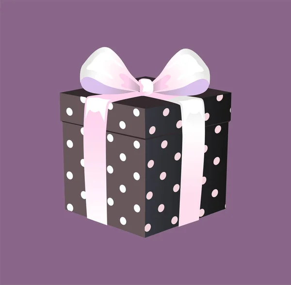 Gift Box with Ribbon and Bow, Vector Illustration — Stock Vector