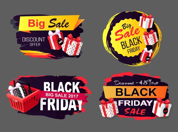 Rabatte auf Black Friday Promotionsymbole gesetzt — Stockvektor