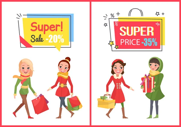 Super Venda e Oferta, Preço Reduzido Banners Set — Vetor de Stock