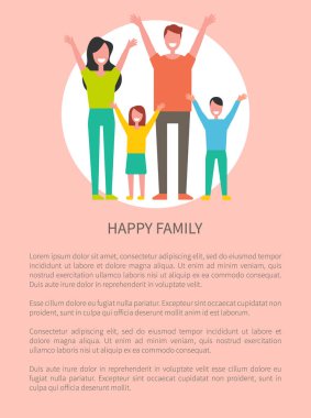 Mutlu aile anne baba kızı ve oğlu selamlıyor