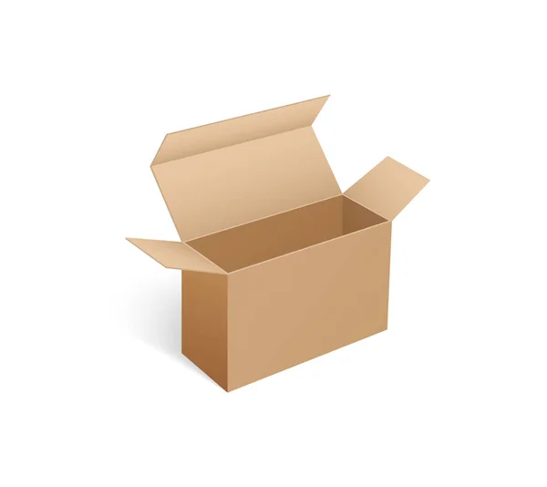 Open kartonnen doos van vierkante vorm in 3d isometrisch — Stockvector