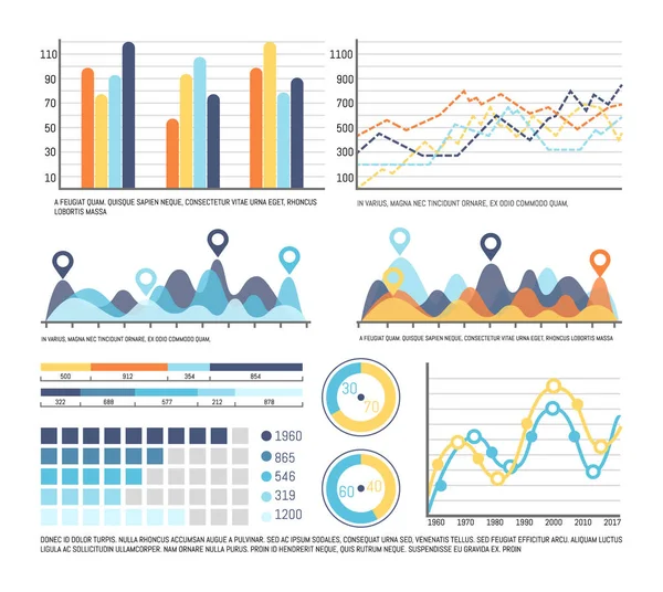Esquemas de Infografía y Diagramas de Pasteles con Números — Vector de stock
