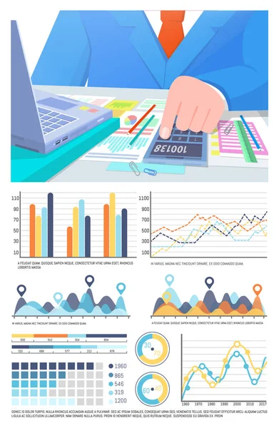 Infográficos e homem de negócios Informações de cálculo — Vetor de Stock