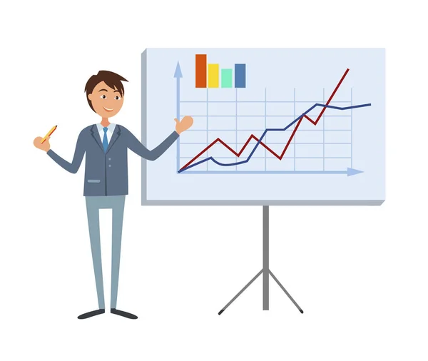 Financial Analytic Making Presentazione Uomo in abito — Vettoriale Stock