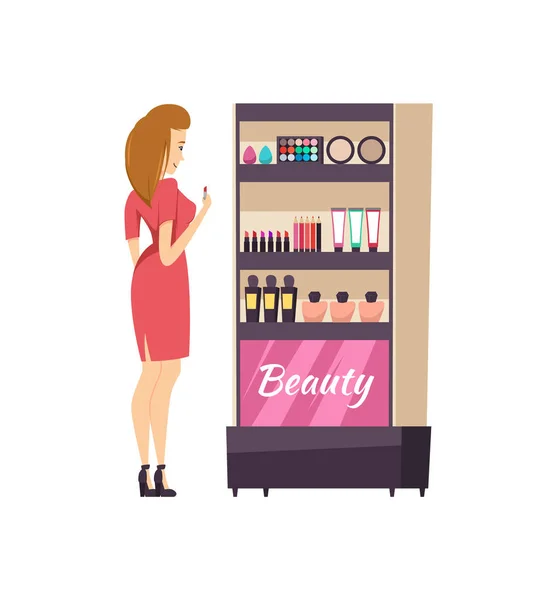 Beauty Cosmetics Stand with Production Vector — Stock Vector