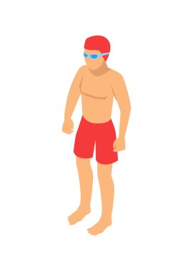 Tek yüzücü karikatür vektör amblemi ayakta