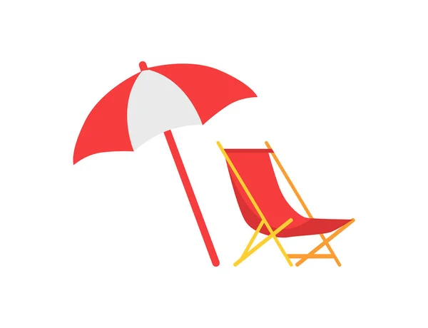 Umbrella and Deck Chair Set Vector Illustration — Stock Vector
