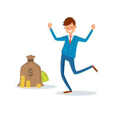 Dolar işareti olan torba altın sikke ve kağıt para