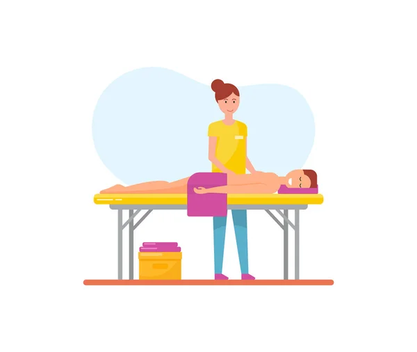 Massage therapie vrouw Masseuse en Man Vector — Stockvector