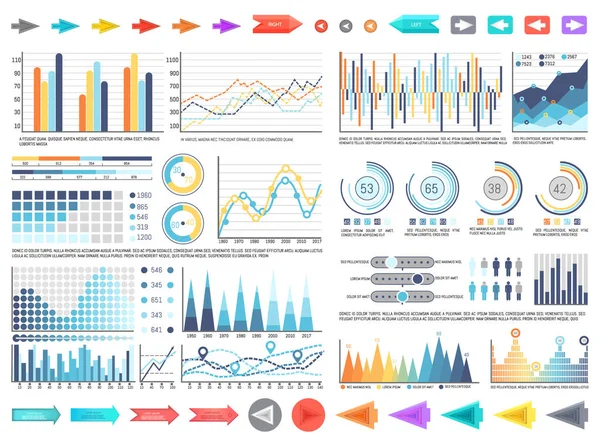 Diagramme und Tortendiagramme mit Zahleninformationen — Stockvektor