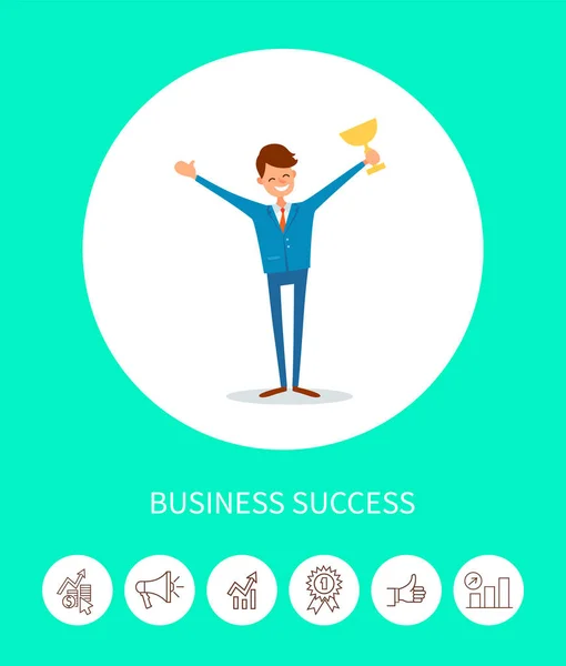 Üzleti siker, üzletember, a trófea díja — Stock Vector