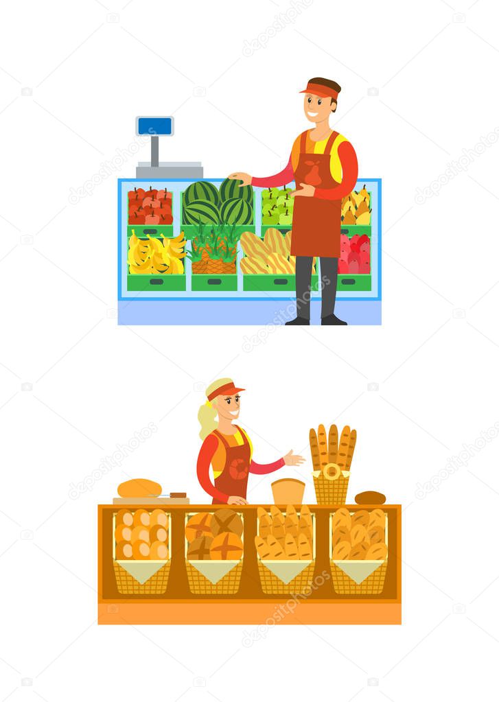 Supermarket Bakery and Fruits Department Vector