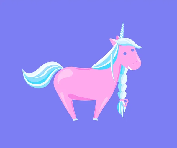 Unicornio femenino con melena de arco iris y cuerno afilado — Vector de stock