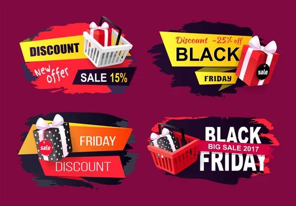 Discounts on Black Friday Promotional Icons Set — Stock Vector