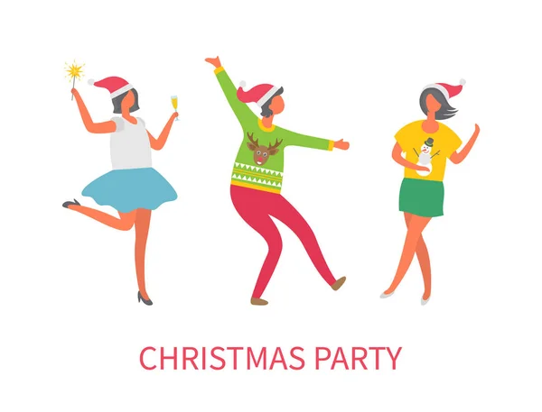 Weihnachtsfeier Leute, Freunde tanzen zusammen — Stockvektor