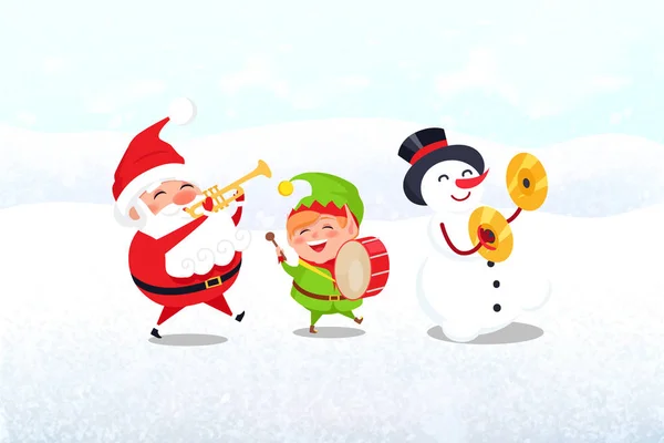Weihnachtsfiguren mit Musikinstrumenten — Stockvektor