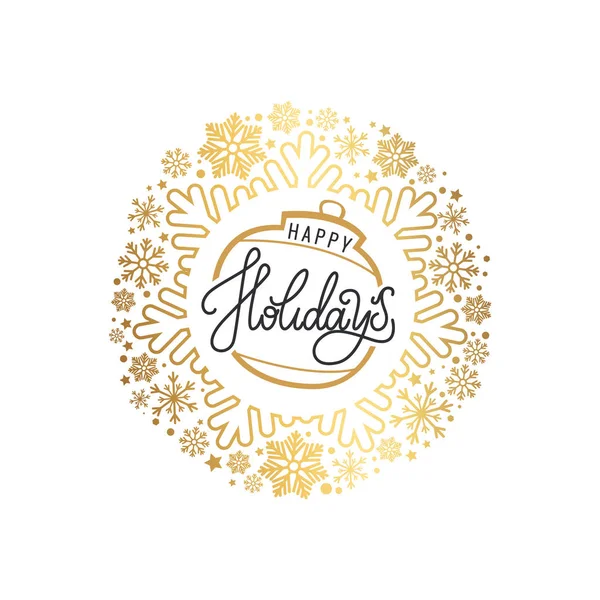 Happy Holidays Inscription, Golden Christmas Ball — Stock Vector