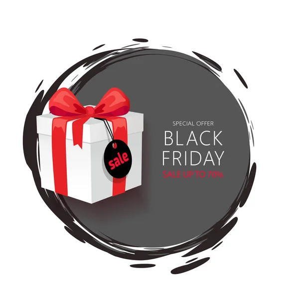 Black Friday embleem, Gift Box met verkoop prijskaartje — Stockvector