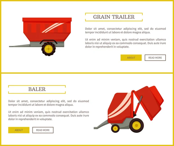 Grain Trailer and Baler Set Vector Illustration — Stock Vector