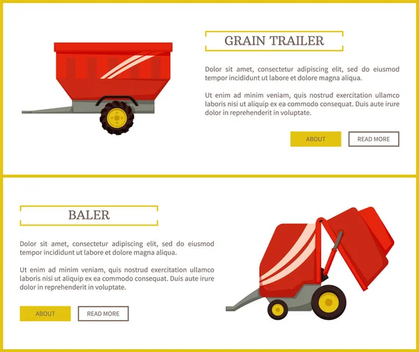 벡터 일러스트 레이 션을 설정 하는 곡물 트레일러 및 포장기 — 스톡 벡터