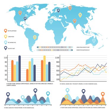 Dünya çapında Infographics görsel veri ile Dünya Haritası