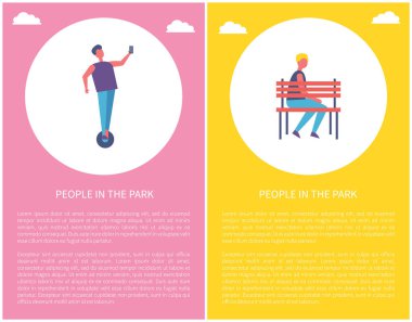 Park Poster çocuğu yalnız bankta oturan insanlar