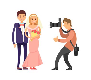 Mutlu çiftimiz düğün gelin damat fotoğraf vektör