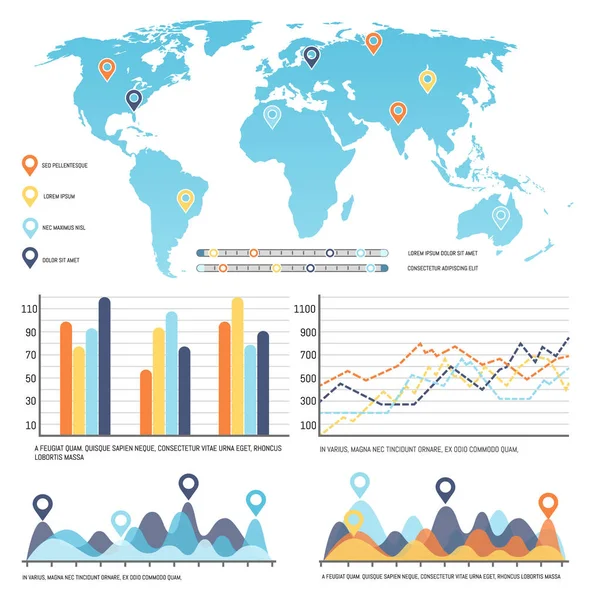 Mapa Mundial com Dados Visuais de Infográficos Mundiais —  Vetores de Stock