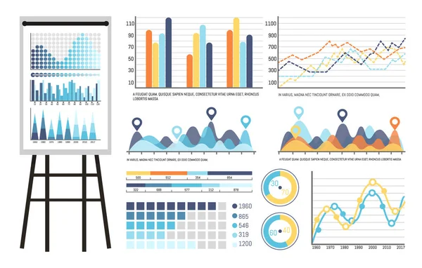 Infographies et tableaux sur tableau blanc Présentation — Image vectorielle